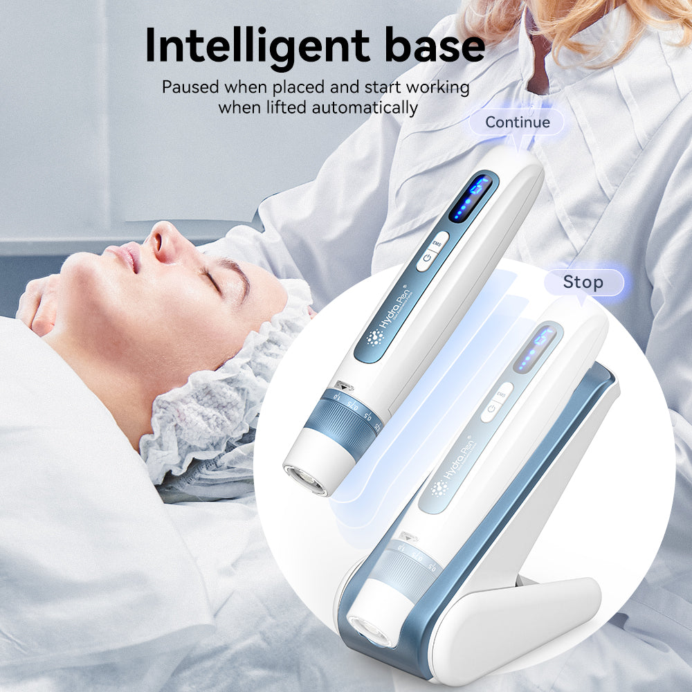 Hình minh họa chân đế Hydra Pen H5 hiển thị tạm dừng khi đặt xuống và khởi động lại khi nâng lên