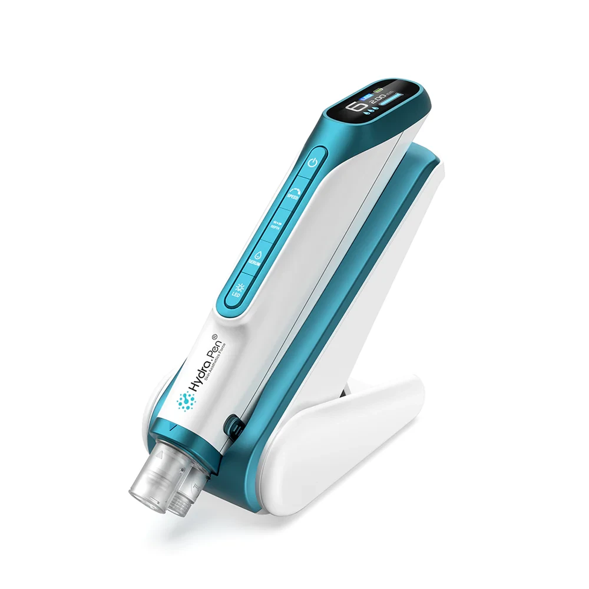 Màu xanh mòng két Hydra Pen H6 với đầu kim thay thế được trang bị và giá đỡ tay cầm có thể gập lại