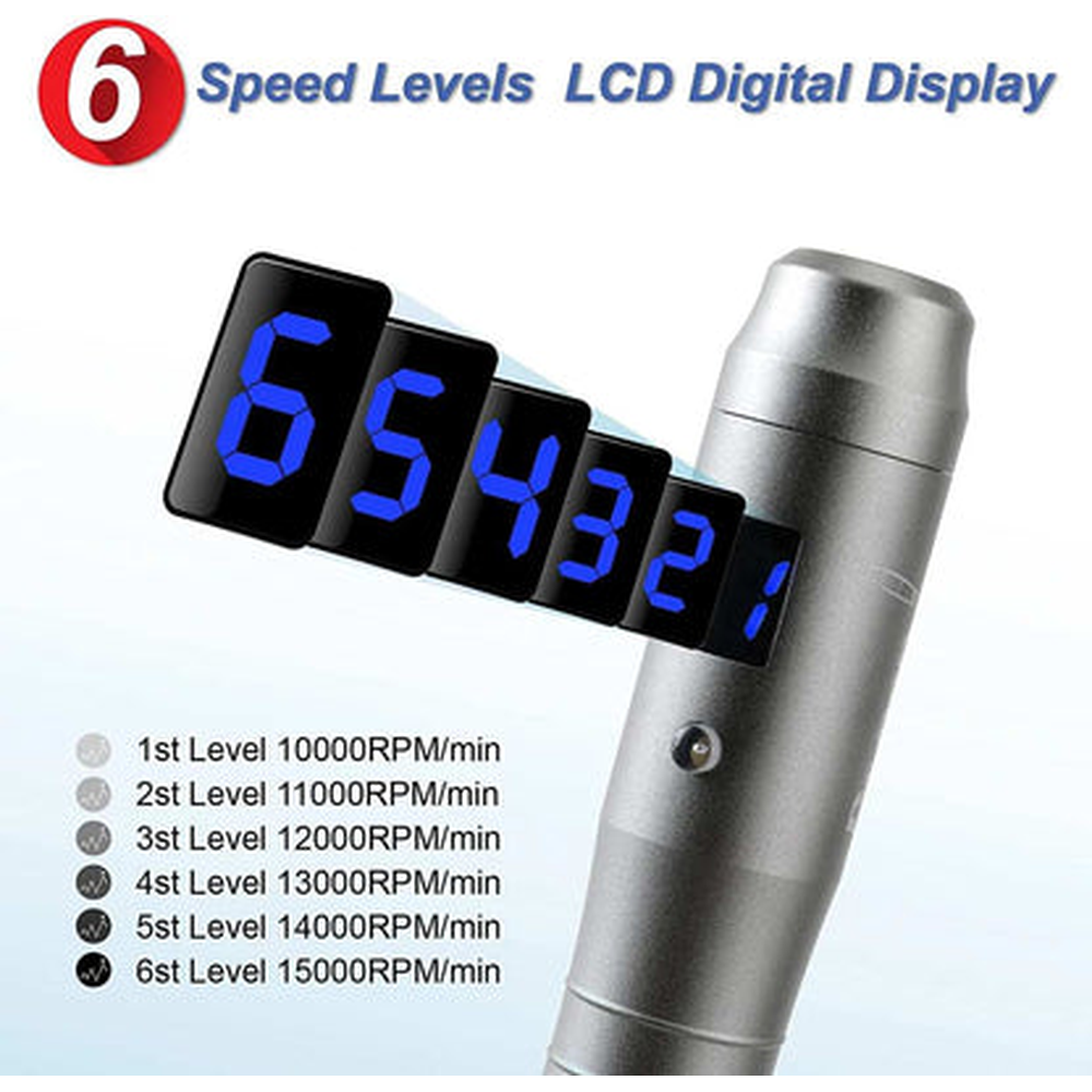 Dr. Pen M8 hiển thị tốc độ kỹ thuật số với sáu mức tốc độ có thể lựa chọn