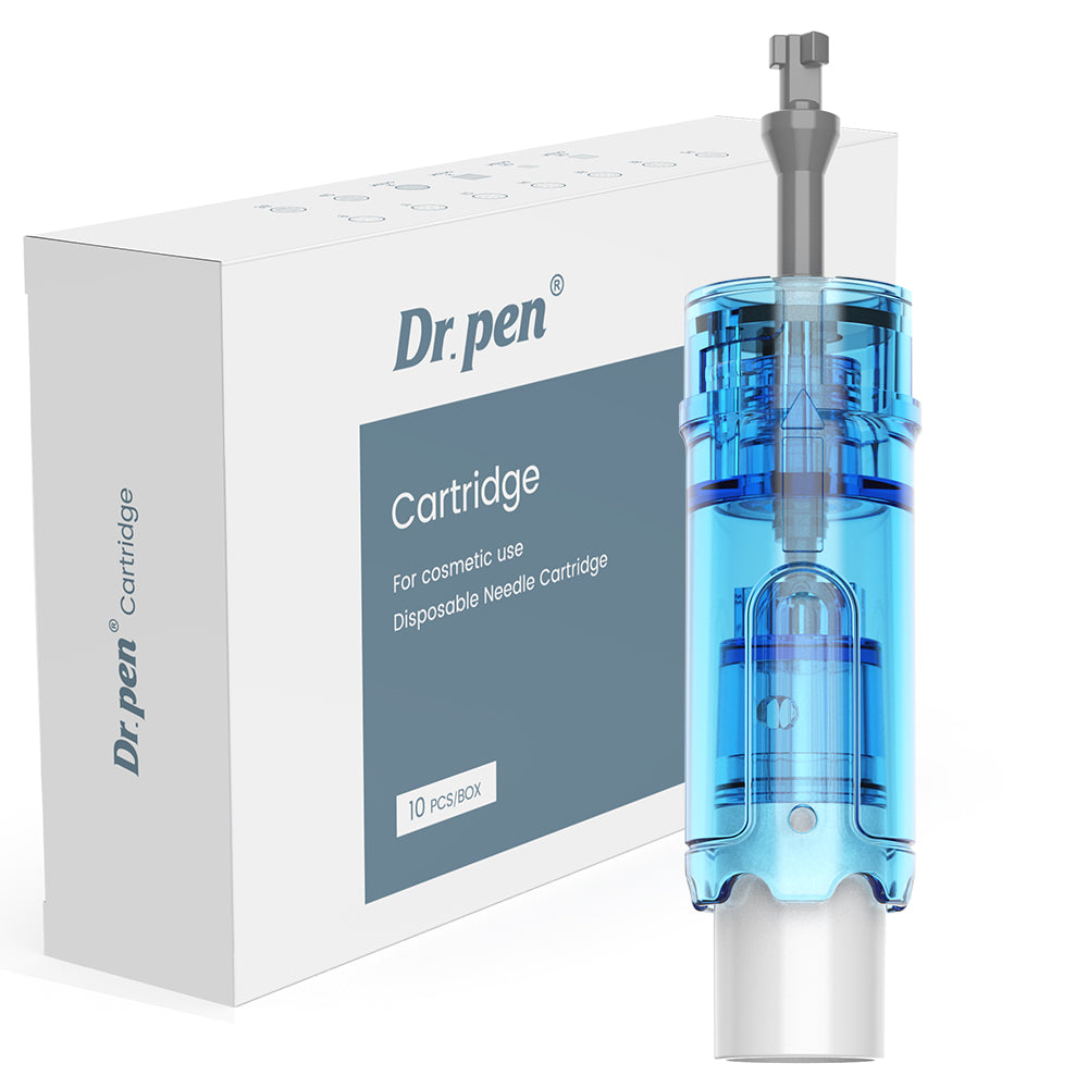 Đầu kim thay thế Dr. Pen M9 và M8 Max bên cạnh thùng carton được đánh dấu các miếng 10 trên mỗi hộp