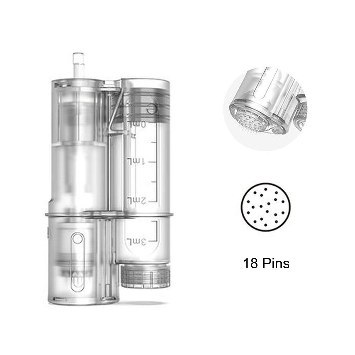 Hydra Pen H6 18-kim đầu thay thế kim có bình chứa chia độ và cận cảnh đầu kim