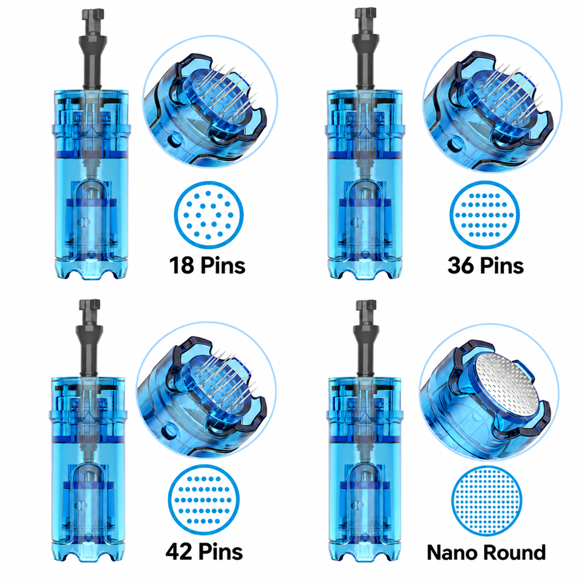 Dr. Pen M9 và M8 Max 18 kim, 36 kim, 42 kim và Nano Đầu kim thay thế hình tròn với hình ảnh cận cảnh đầu kim
